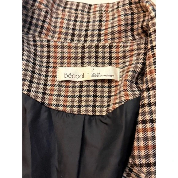 Womens Plaid Blazer Jacket Double Breasted Brown Tan Black Classic Fall Style - Picture 7 of 9